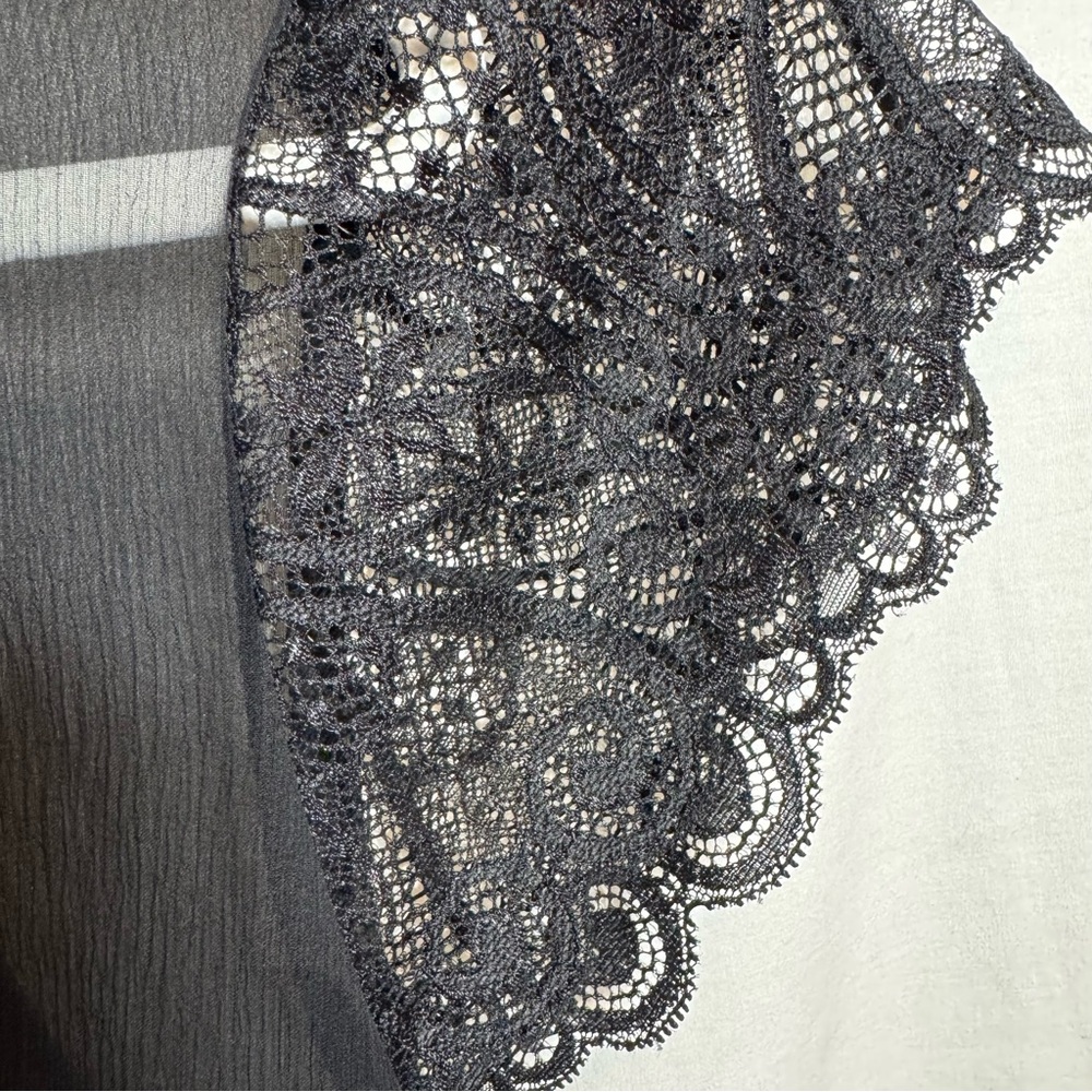 SOLD Black Sheer Silk Short Sleeve Blouse Lace Trim The Limited, Large, Camisole - Picture 16 of 16